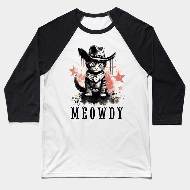 Funny Cat Cowboy Cowgirl Meow Howdy Meowdy Baseball T-Shirt by KsuAnn